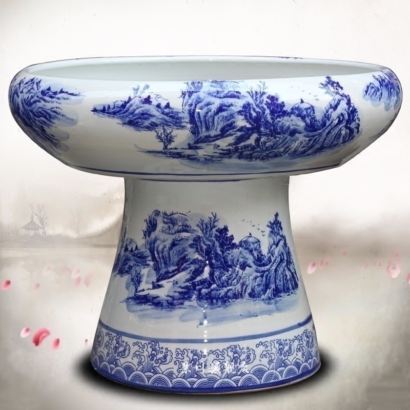 Jingdezhen ceramic water is shallow blue and white landscape goldfish bowl fish bowl the tortoise cylinder hydroponic home sitting room floor furnishing articles