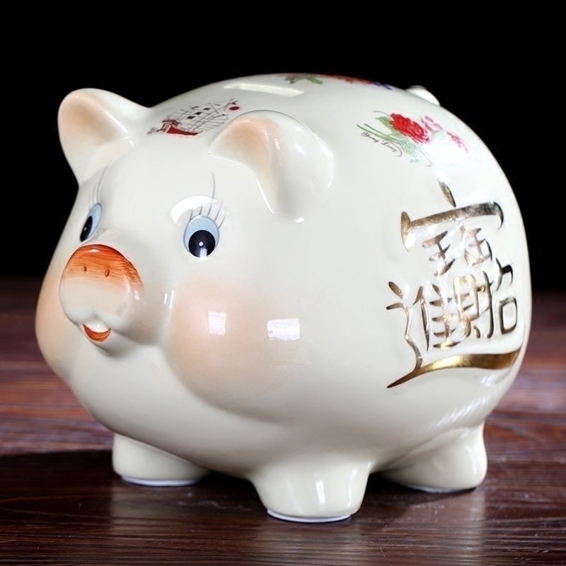 Jingdezhen ceramic lovely beige pig piggy bank receiver creative gift birthday present manual mesa furnishing articles
