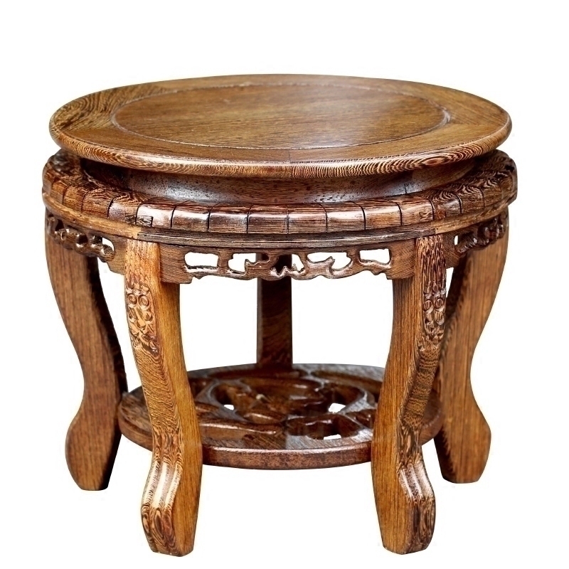 Round ceramic vases, solid wood frame feel base stone pot base wooden flower pot fish tank of Buddha