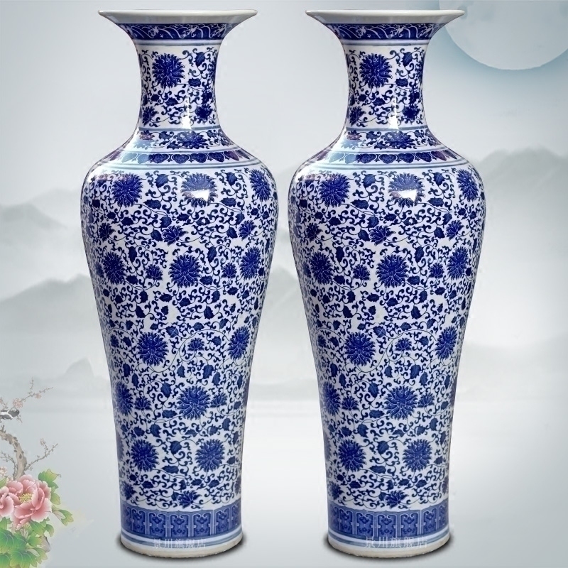 Jingdezhen ceramics of large blue and white porcelain vase wrapped branch lotus home sitting room adornment study big furnishing articles