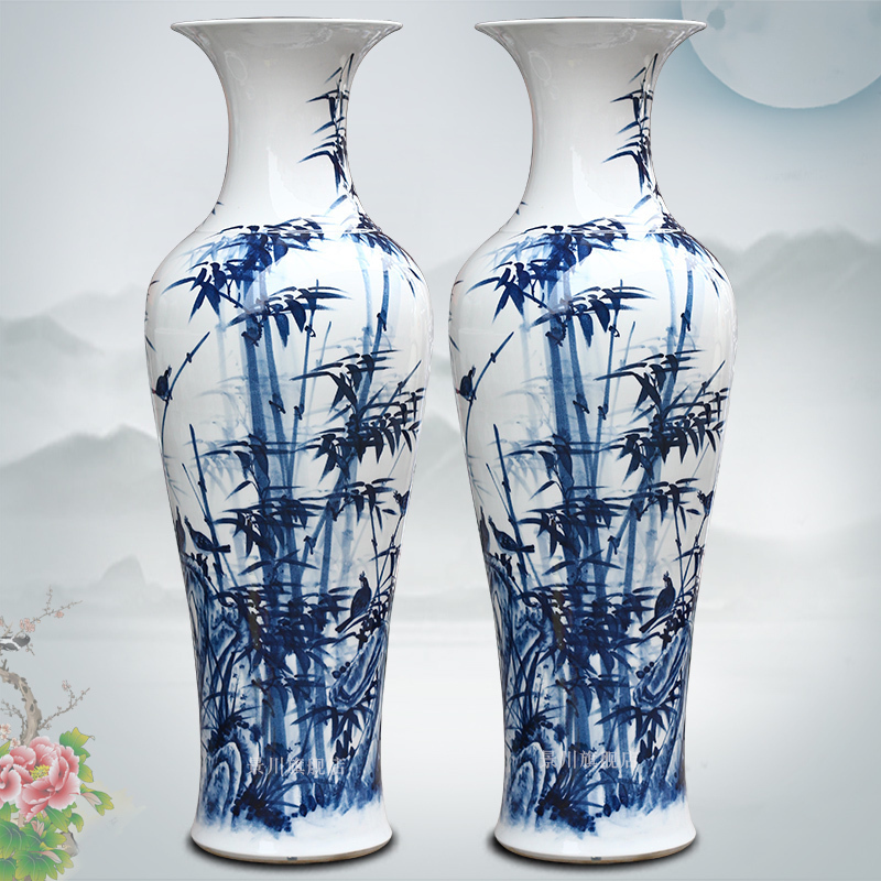 Hand made blue and white bamboo vase bamboo report peaceful big sitting room of Chinese style household porcelain of jingdezhen ceramics furnishing articles