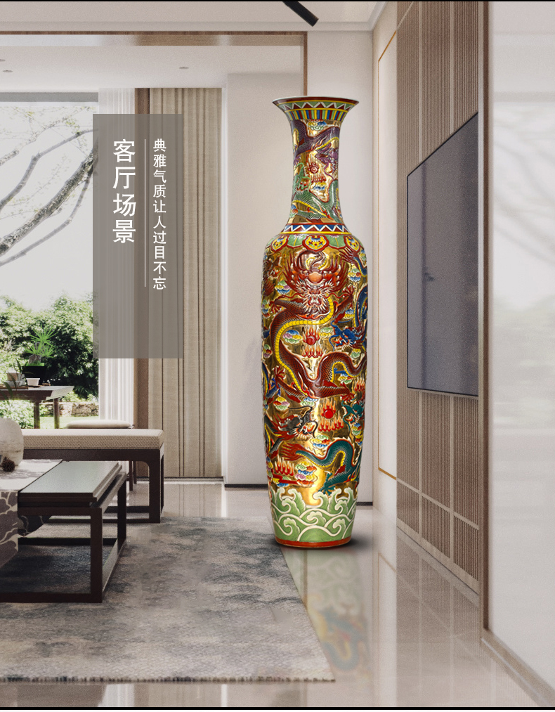 Jingdezhen ceramics gold at the end of five dragon paint hand - made porcelain carving the sitting room of large vases, large furnishing articles