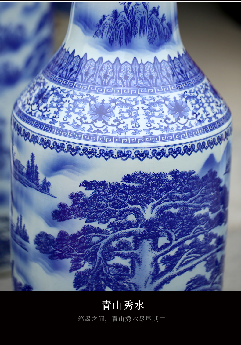 Jingdezhen blue and white porcelain guest - the greeting pine sitting room of large vase household ceramics study furnishing articles store opening gifts