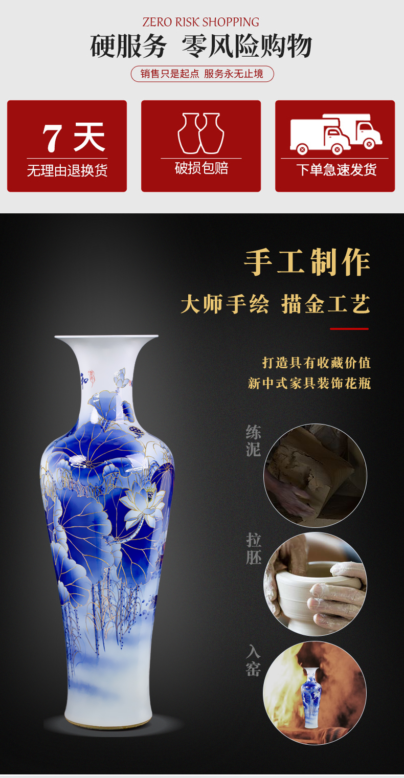 Jingdezhen blue and white porcelain of the big sitting room ground ceramic vase hand - made paint new Chinese style furnishing articles TV box ornaments