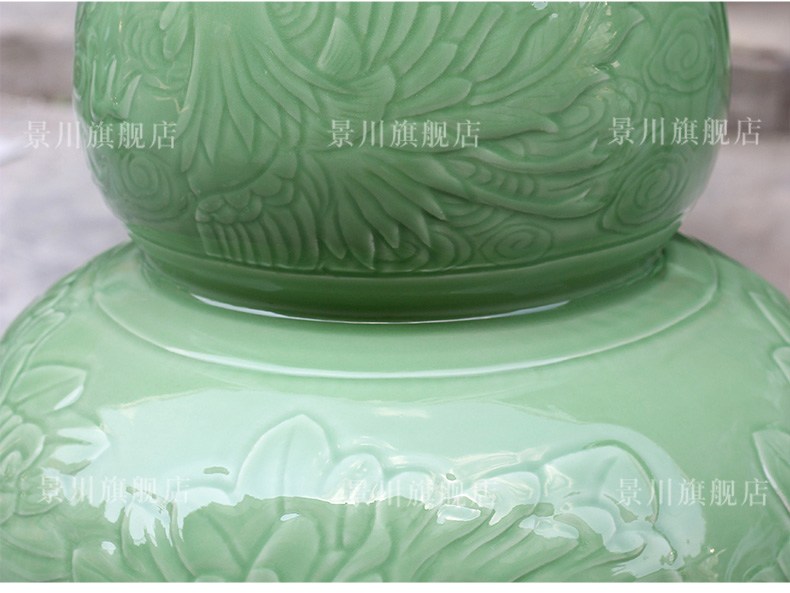 Jingdezhen ceramic film blue in extremely good fortune gourd carving medium vase mesa study office furnishing articles in the living room