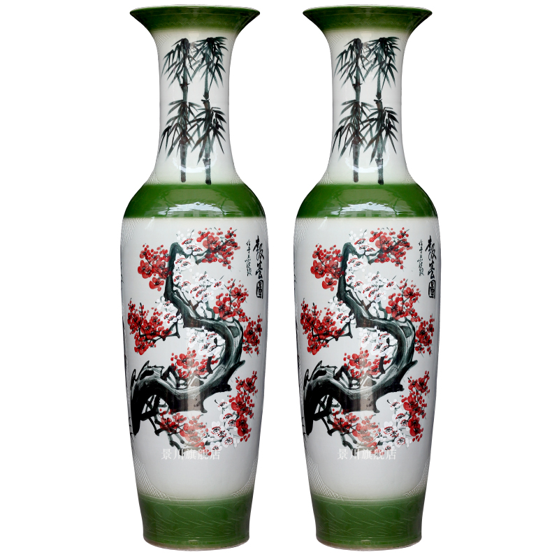 Jingdezhen ceramics big vase hand - made blooming flowers harbinger figure ground modern living room to live in a large place
