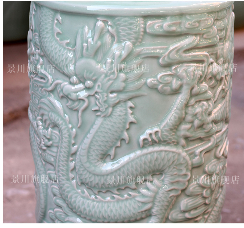 Jingdezhen ceramics carved green glazed carved dragon sitting room of large vase household study office furnishing articles ornament