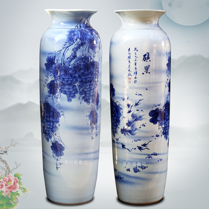Hand made lotus fish landing big vase quiver of jingdezhen ceramics for wining years home sitting room hotel furnishing articles