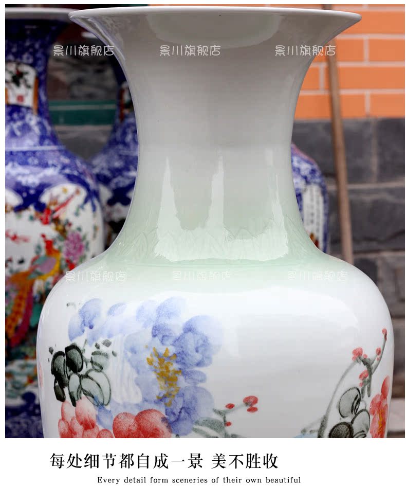 Jingdezhen ceramics hand - made color grape bamboo home sitting room 1 meter landing big vase decoration furnishing articles