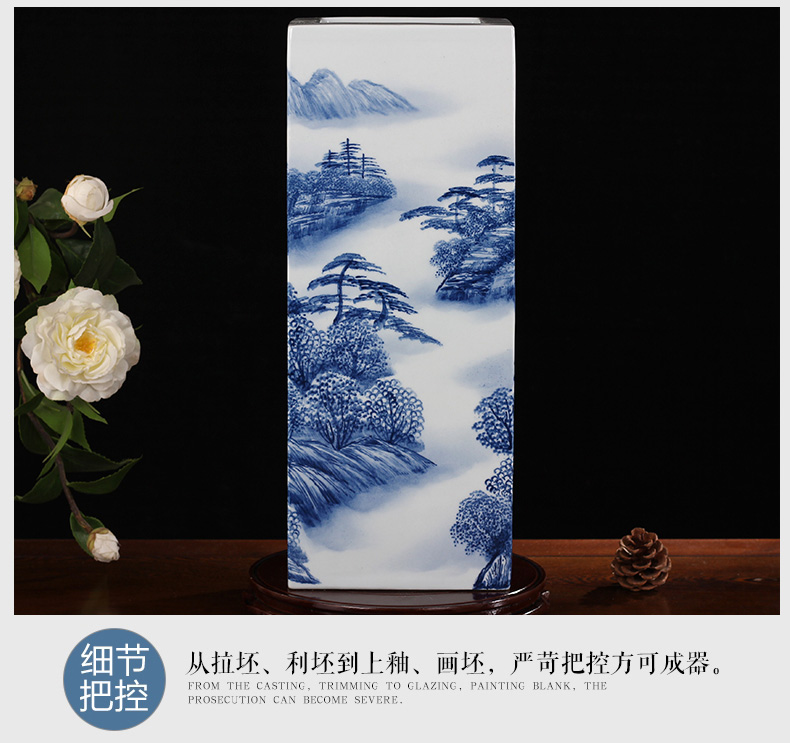 Hand draw the miao customs mesa square vase of blue and white porcelain of jingdezhen ceramics receive furnishing articles study calligraphy and painting