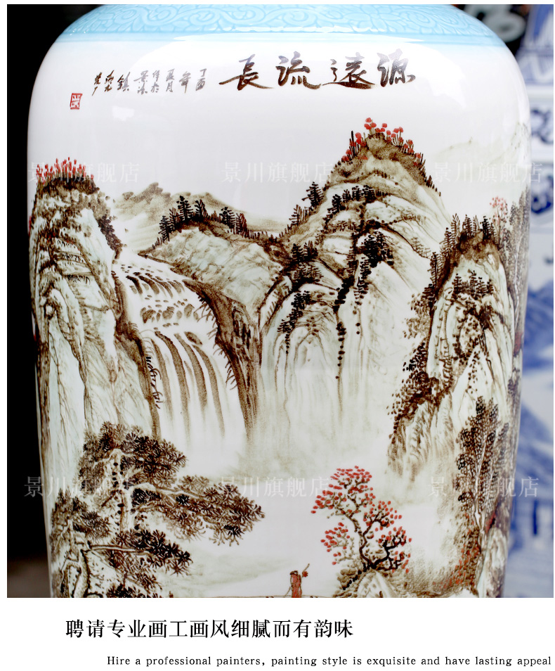 Jingdezhen porcelain has a long history in the hand - made color ink landscape painting big vase home sitting room be born modern furnishing articles