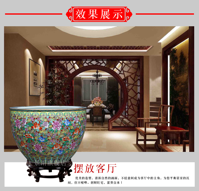 Jingdezhen ceramics hand - made pastel lotus goldfish bowl furnishing articles and calligraphy word rolls receive the tortoise cylinder tank