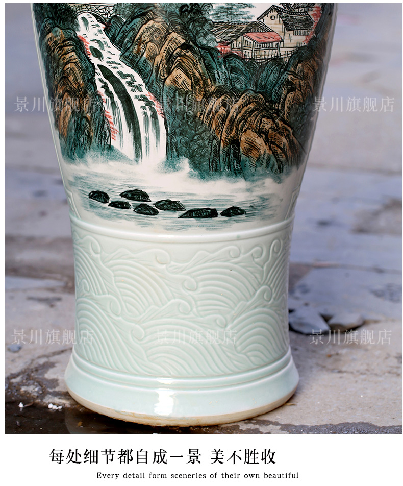 Jingdezhen ceramics hand - made mountain green water show large vases, furnishing articles sitting room hotel modern household adornment