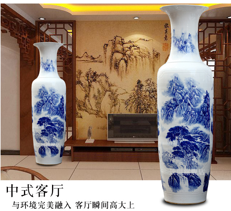 Hand - made bold carving painting landscape of large vases, jingdezhen ceramics hotels sitting room large furnishing articles