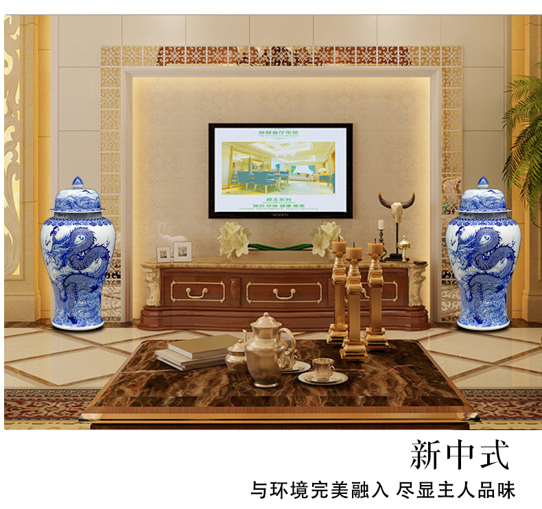 Jingdezhen blue and white porcelain hand - made dragon playing pearl sitting room of large vase household ceramics general furnishing articles large tank