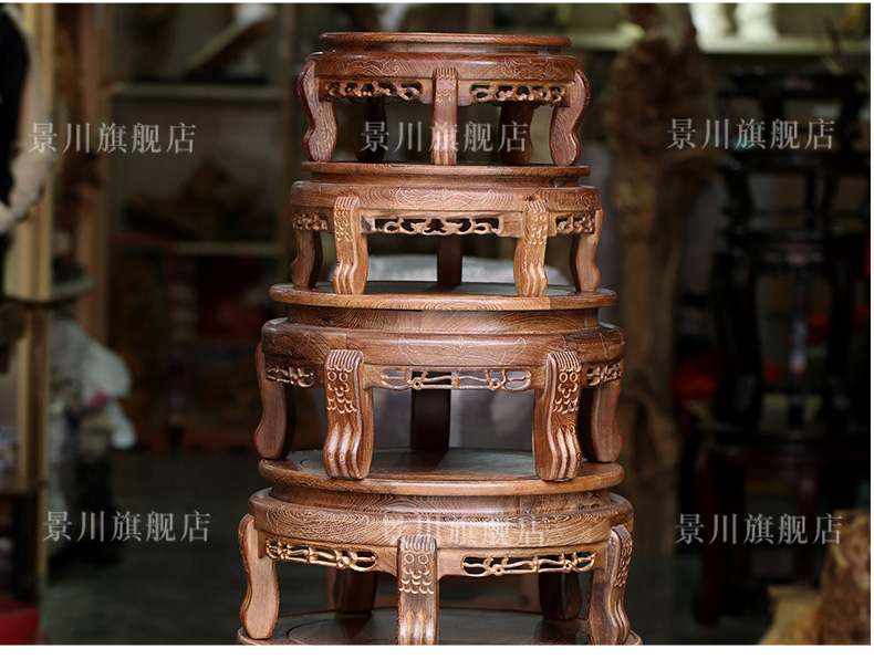 Chicken wings wood carving round base tank vase is rock solid wood base floor furnishing articles flowers bonsai pot
