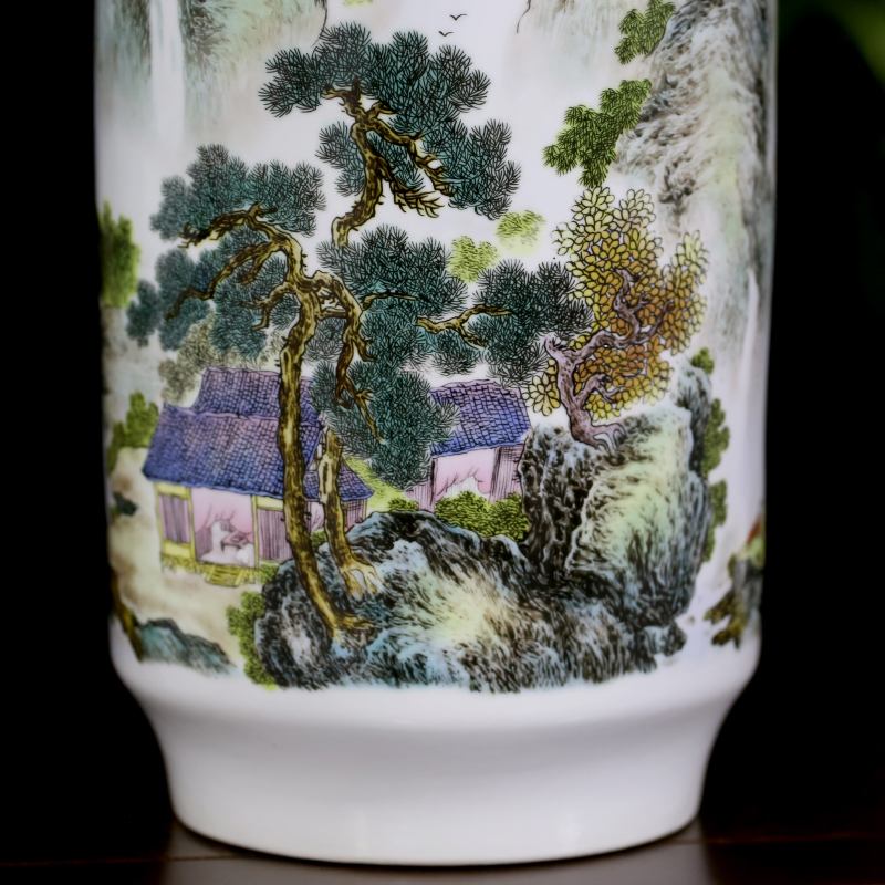 Jingdezhen ceramics spring scenery garden landscape painting sitting room study painting and calligraphy calligraphy and painting cylinder vase household furnishing articles