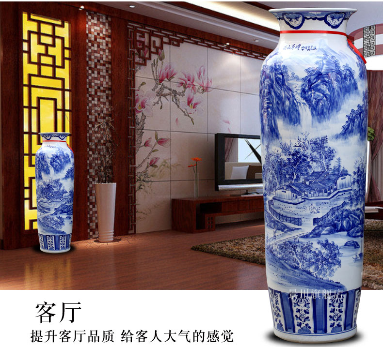 Jingdezhen ceramics hand - made of blue and white landscape of large vase quiver sitting room adornment is placed opening gifts