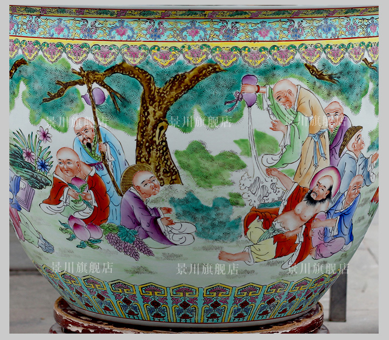 Jingdezhen ceramic goldfish bowl hand - made the fairy party figure the tortoise fish basin water lily cylinder home garden furnishing articles