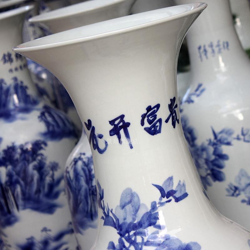 Hand - made peony landing big vase of blue and white porcelain of jingdezhen ceramics furnishing articles home decoration