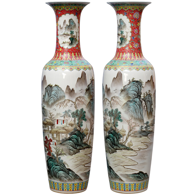 Hand made landscapes jingdezhen famille rose porcelain vase landing place to live in the sitting room shops opening gifts