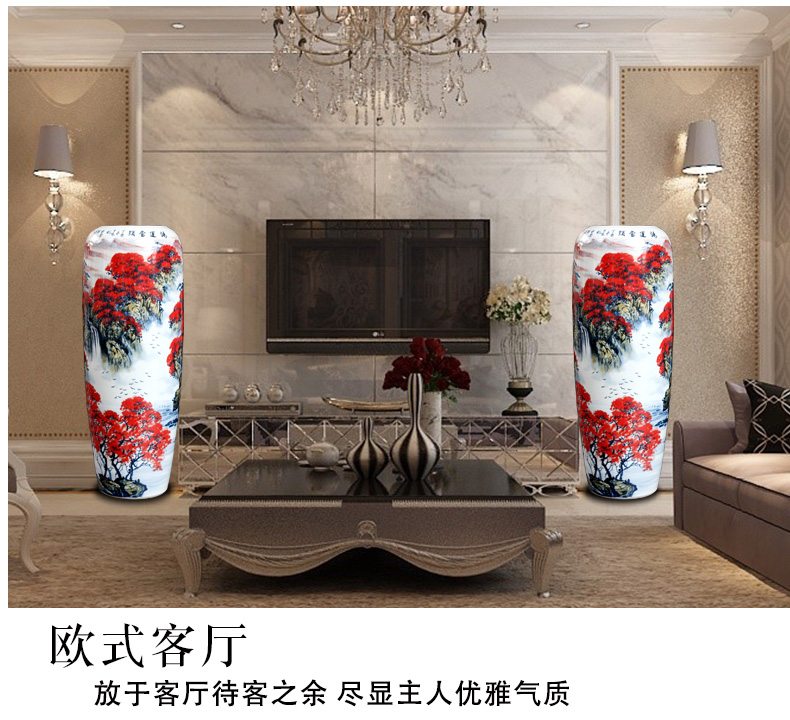 Jingdezhen ceramic hand - made luck landscape painting of large vases, sitting room of Chinese style household furnishing articles decorations