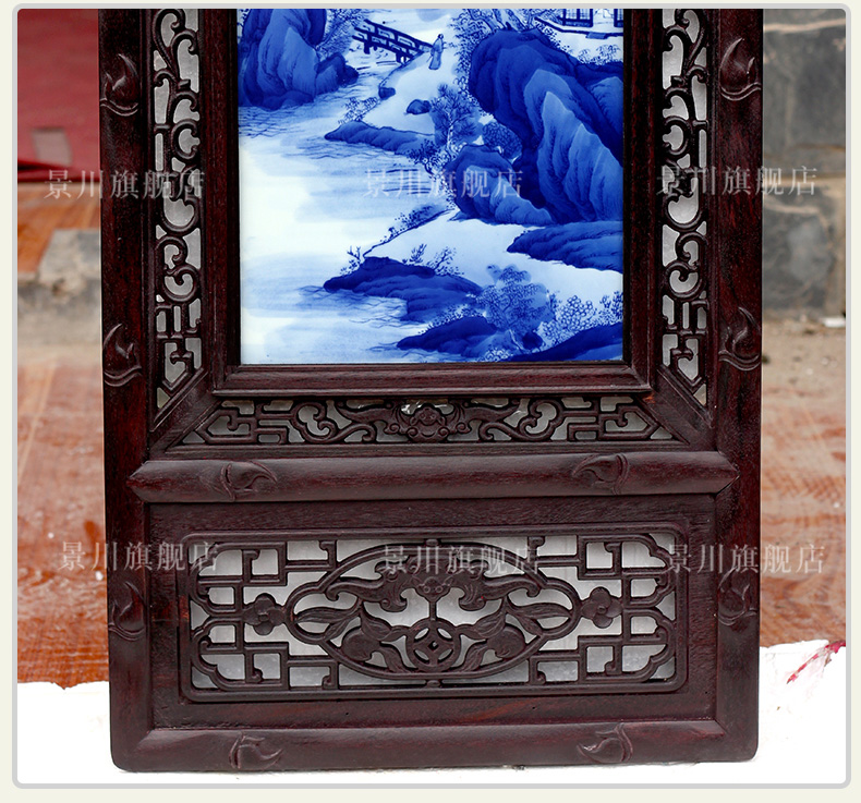 Jingdezhen ceramic background made porcelain plate painting landscape painting four screen adornment home sitting room hotel furnishing articles to restore ancient ways