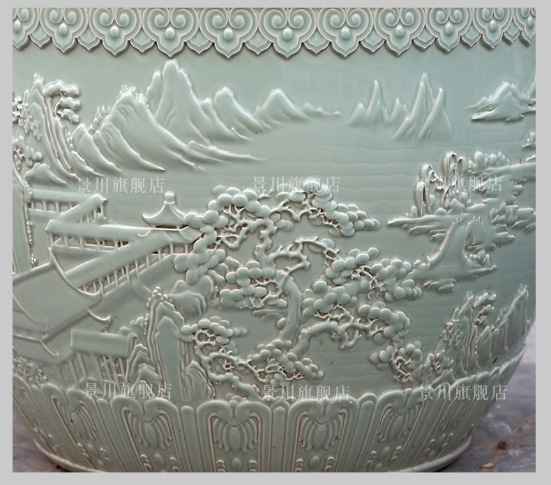 Jingdezhen porcelain carving landscape painting goldfish turtle cylinder water lily sitting room courtyard study office furnishing articles