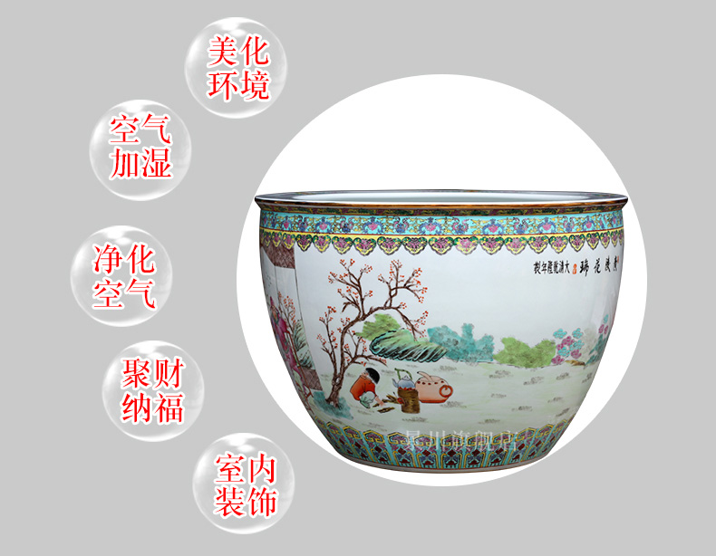 Jingdezhen ceramic hand - made archaize straight spent large goldfish bowl fish bowl lotus cylinder calligraphy and painting tortoise cylinder