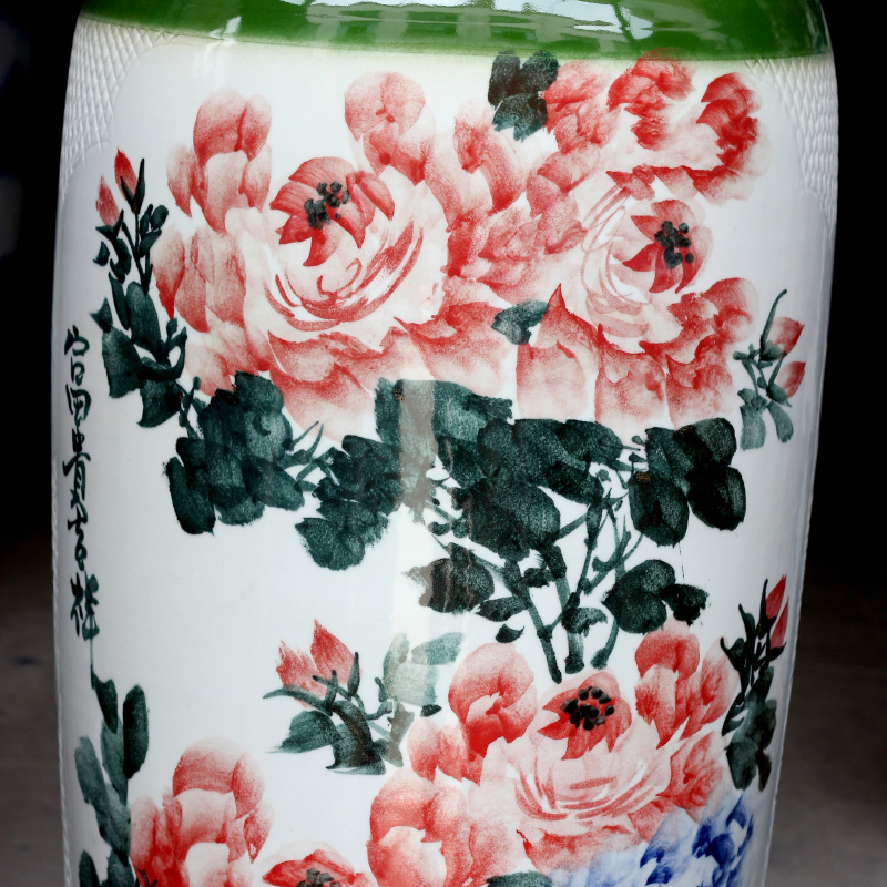 Jingdezhen ceramics big vase hand - made blooming flowers harbinger figure ground modern living room to live in a large place