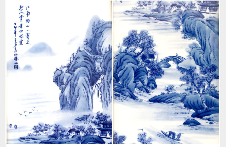 Jingdezhen porcelain plate painting hangs a picture of four screen hand - made hotel landscape setting wall household act the role ofing is tasted furnishing articles sitting room