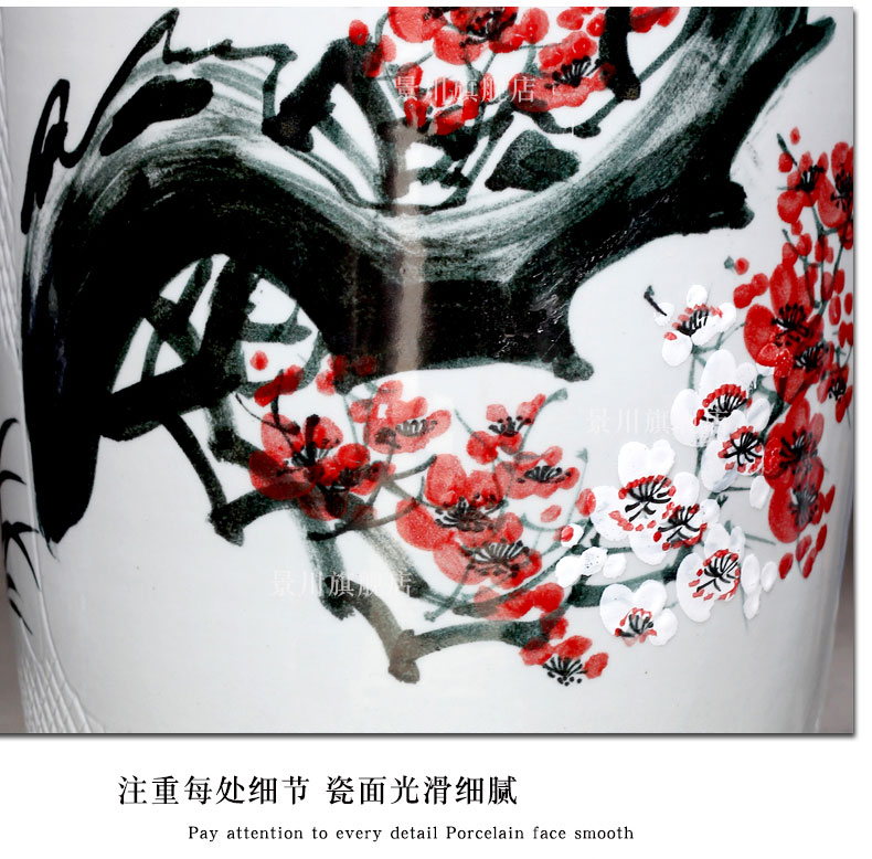Jingdezhen ceramics big vase hand - made blooming flowers harbinger figure ground modern living room to live in a large place
