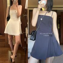 Refundable less in stock Korean simple solid color small A cut piece skirt straps tube top suspender jumpsuit