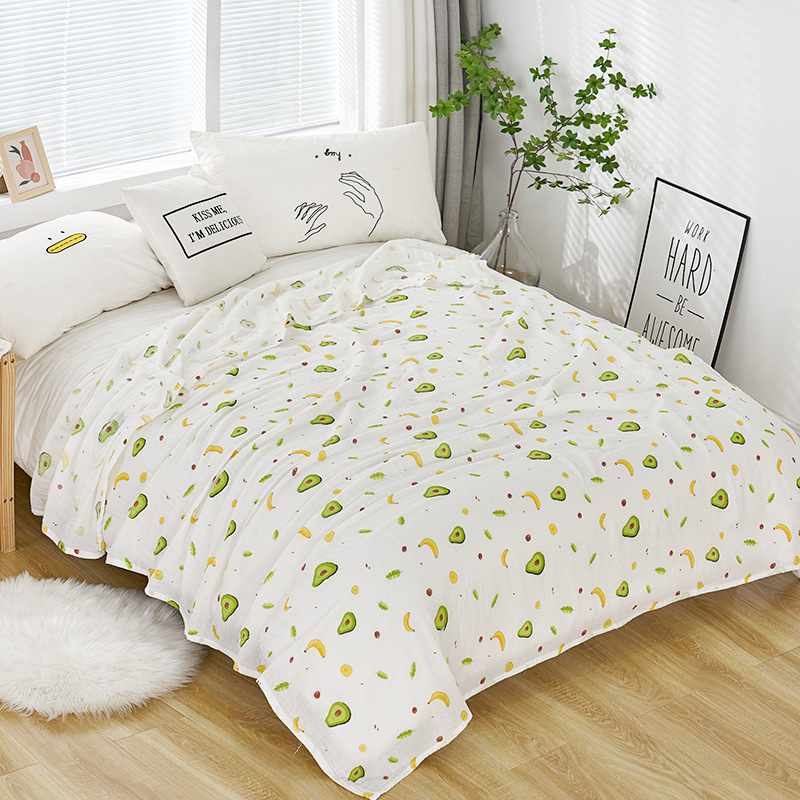 Avocado (Double Layer 150 * 200Cm)baby Gauze Bath towel Class A children pure cotton 120 Large size double-deck Cuddle quilt summer Thin Baby bed Advance sheet