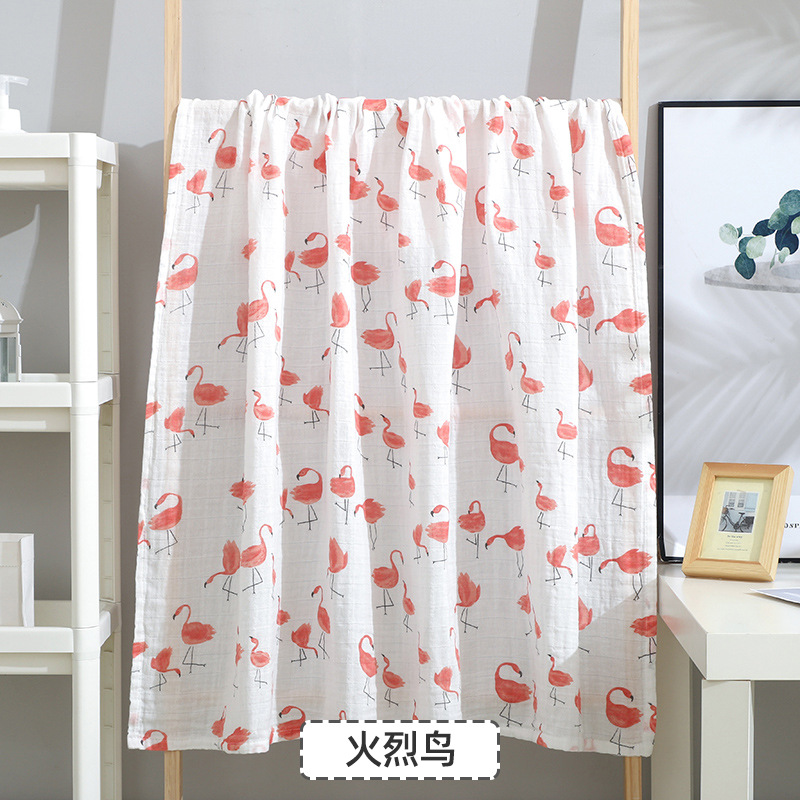 Flamingo (Double Layer 120 * 110Cm)baby Gauze Bath towel Class A children pure cotton 120 Large size double-deck Cuddle quilt summer Thin Baby bed Advance sheet