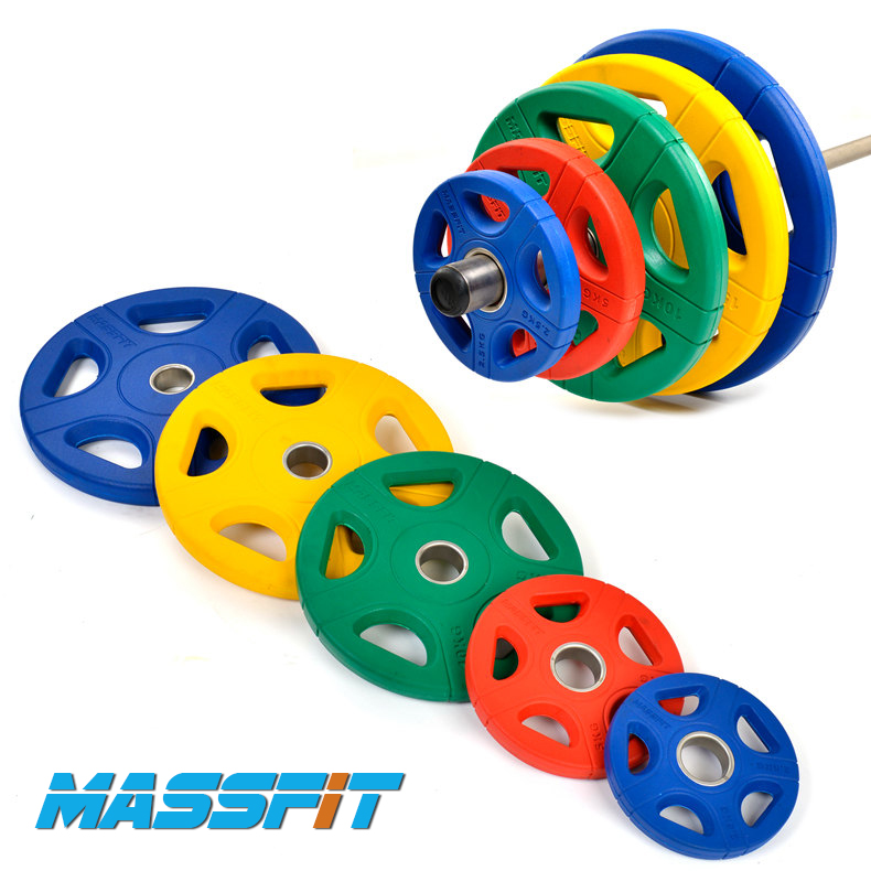 Five-hole color coated rubber large hole barbell piece Austrian piece massfit Massi hand grab barbell piece Household dumbbell piece