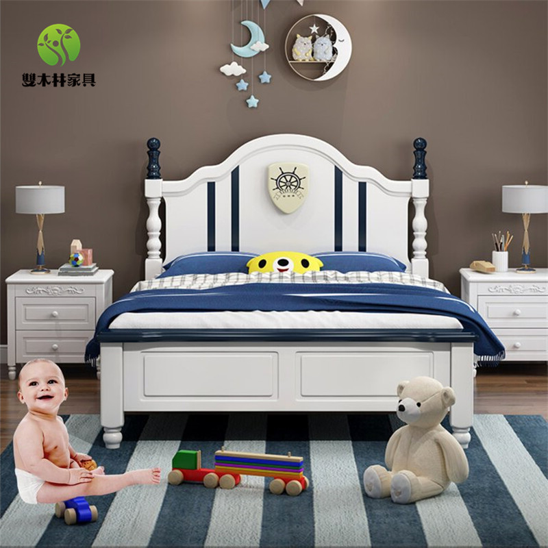 Solid wood bed boy 1 5 meters American Mediterranean children's bed girl princess bed 1 2 meters small single bed