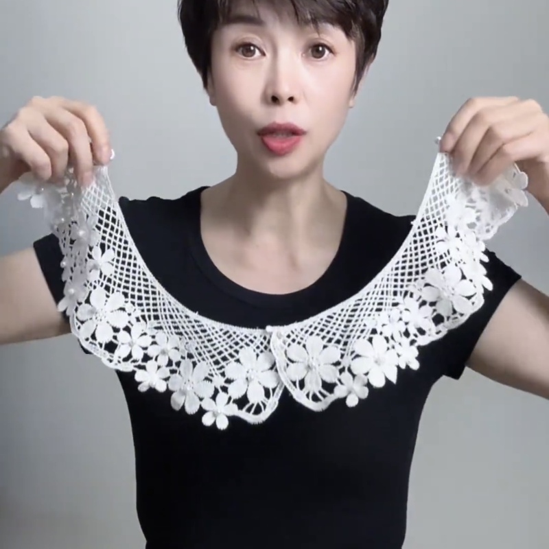 【Hollow-Out Shell Pearl Fake Collar】Versatile Lace Fake Collar New Style Women's Shawl Lace Trim Age-Reducing Elegant Summer Thin