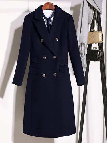 Длинное демисезонное черное шерстяное пальто для работы, средней длины, увеличенная толщина