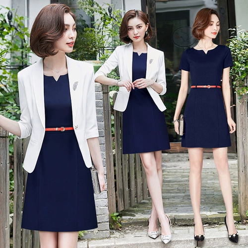 Модное платье для работы, юбка, классический костюм, комплект, яркий броский стиль, для салонов красоты