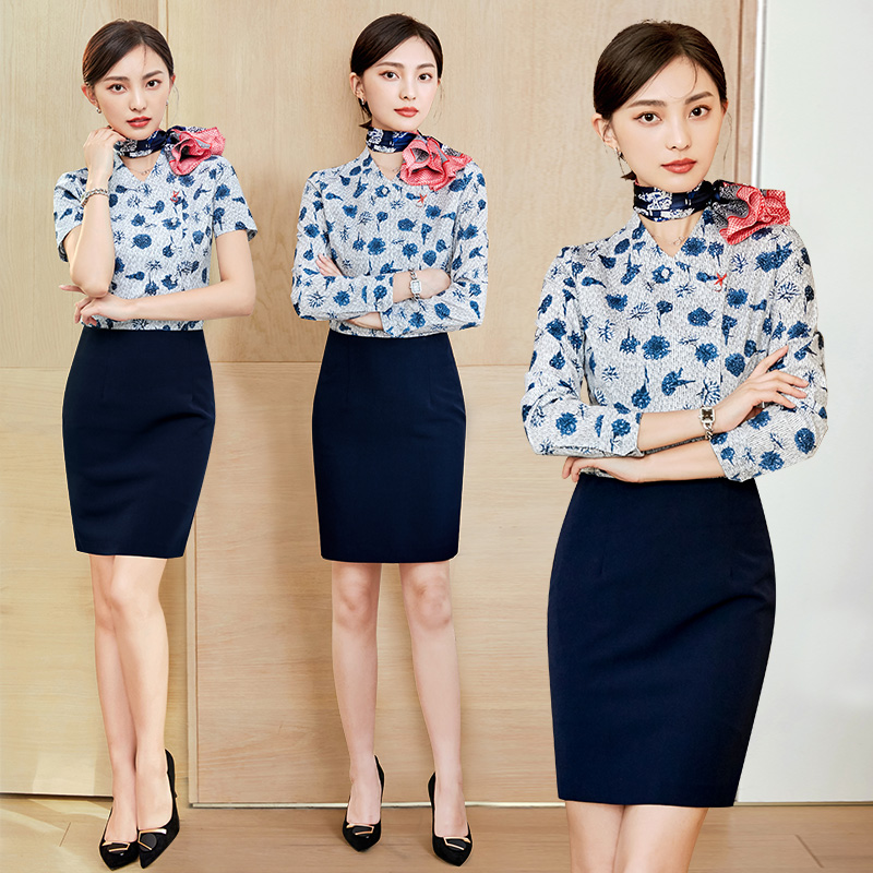 Eastern Airlines sister uniform professional suit women's autumn short-sleeved shirt overalls temperament fashion hotel front desk overalls