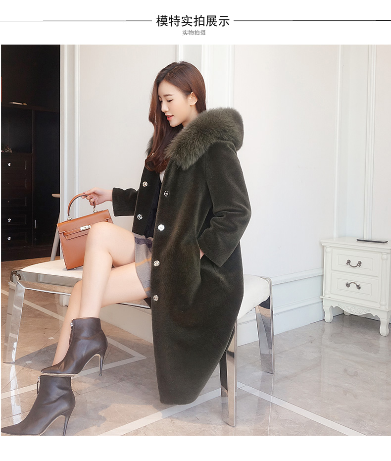 Haining 2017 mùa thu và mùa đông cừu mới cắt fur coat nữ phần dài fox fur wool coat trùm đầu một áo khoác lông sang chảnh