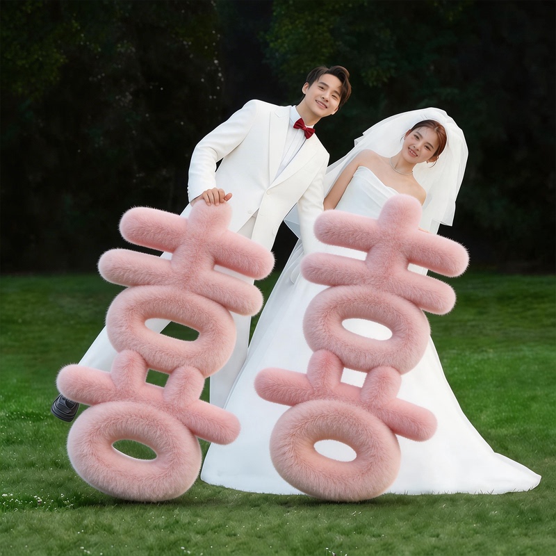 Engagement and Wedding Photo Props, Holding a Pink Double Happiness Character, Creating a Festive Atmosphere, Wedding Dress Photo Shoot, Dressing Gown Arrangement, Background Decoration Engagement and Wedding Photo Props, Holding a Pink Double Happiness Character, Creating a Festive Atmosphere, Wedding Dress Photo Shoot, Dressing Gown Arrangement, Background Decoration