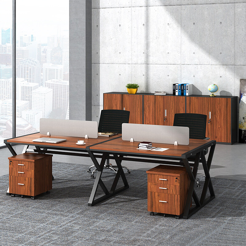 Office Screen Desk Company Staff Brief Modern Computer Desk Work Screens Steel Frame 4 people with chair staff table