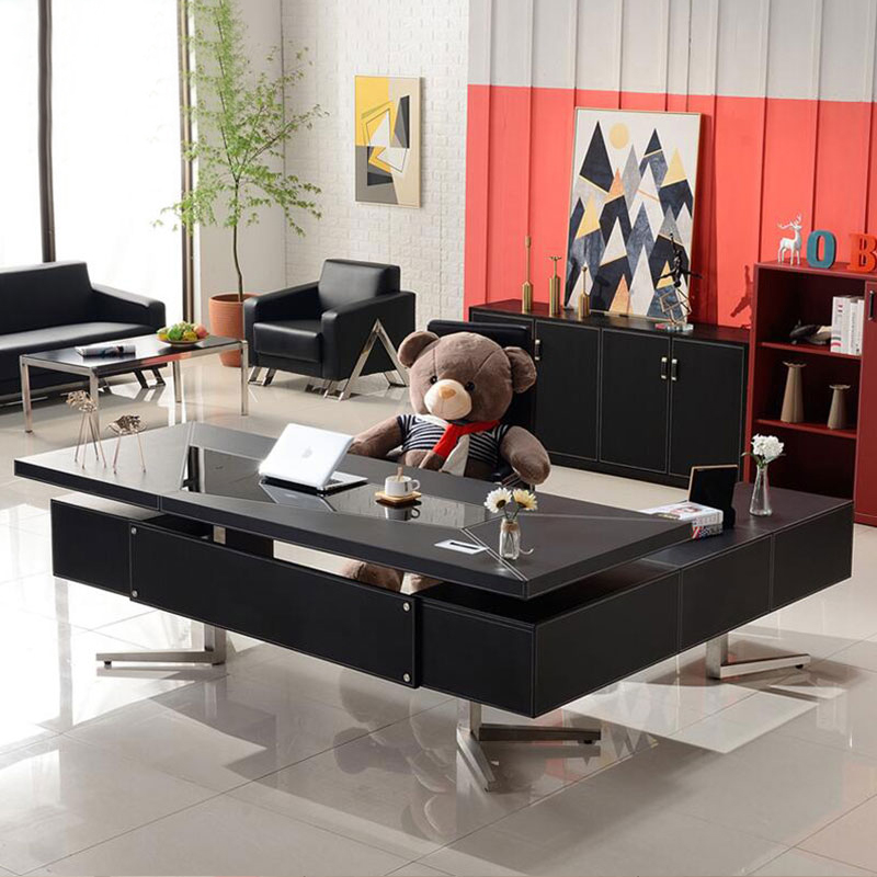 Executive Desk Office Furniture Simple Black Leather Company Unit Boss Desk Desk Modern President Executive Desk