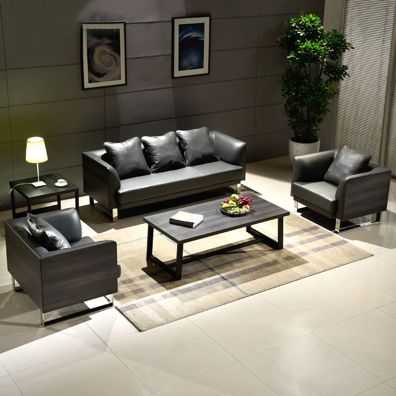 Office Sofa Brief Modern Business Reception Hall Guest Room Genuine Leather Trio Place Sofa Tea Table Combinations