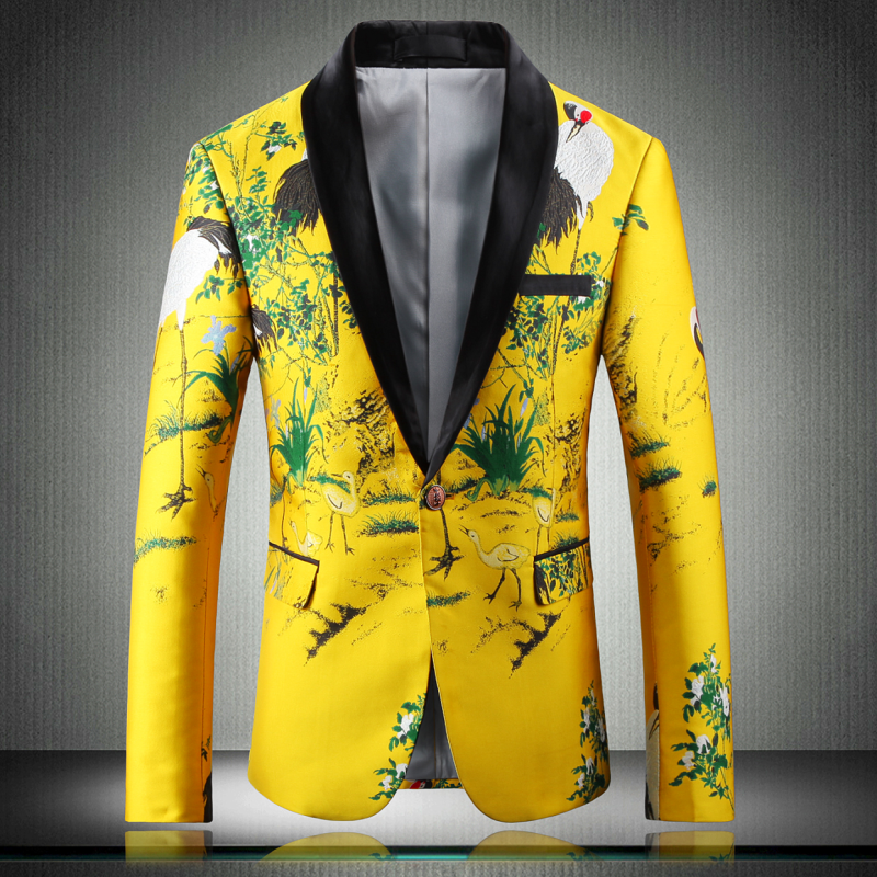 Fairy Crane Embroidery Flowers Suit Men's Casual Jacket New Fashion single West China Wind personality 100 hitch a large size Western suit tide