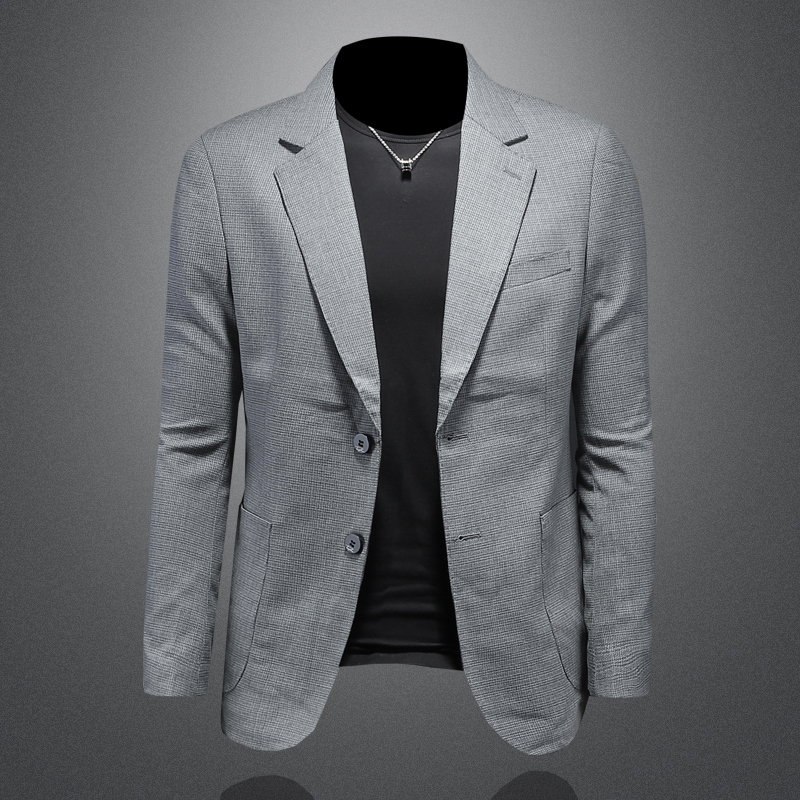 European Style Houndstooth Blazer for Men, New Slim-Fit Plaid Casual Suit Jacket with a High-End Feel for Spring and Autumn