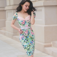 Le Palais Vintage orphans Elegant Blue Flower Shoulder Short Dress