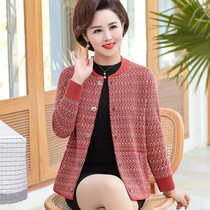 New middle-aged and elderly womens spring and autumn small sweater cardigan foreign mother sweater jacket short coat
